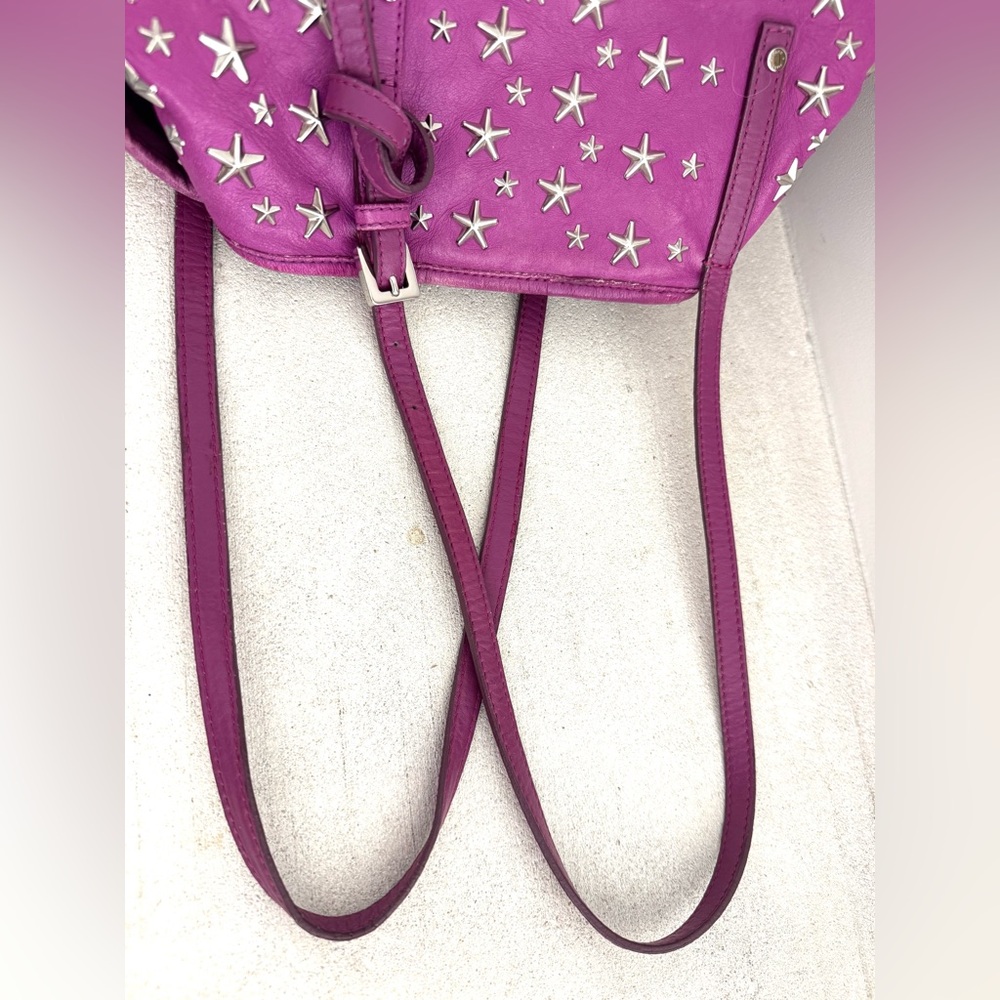 JIMMY CHOO Star Studded Pink Magenta Fushia Leather Tote Large Shoulder Bag - Picture 9 of 12